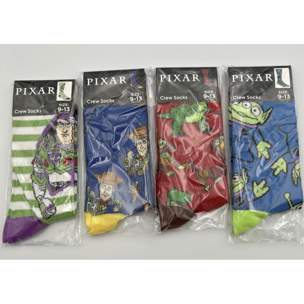 New Toy Story Crew Socks Woody Buzz Aliens Rex Slinky Dog Novelty Fun Lot of 4